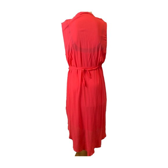 BB DAKOTA Viri Coral 100% Vicose Shirt Button Down Belted Dress - Picture 5 of 7